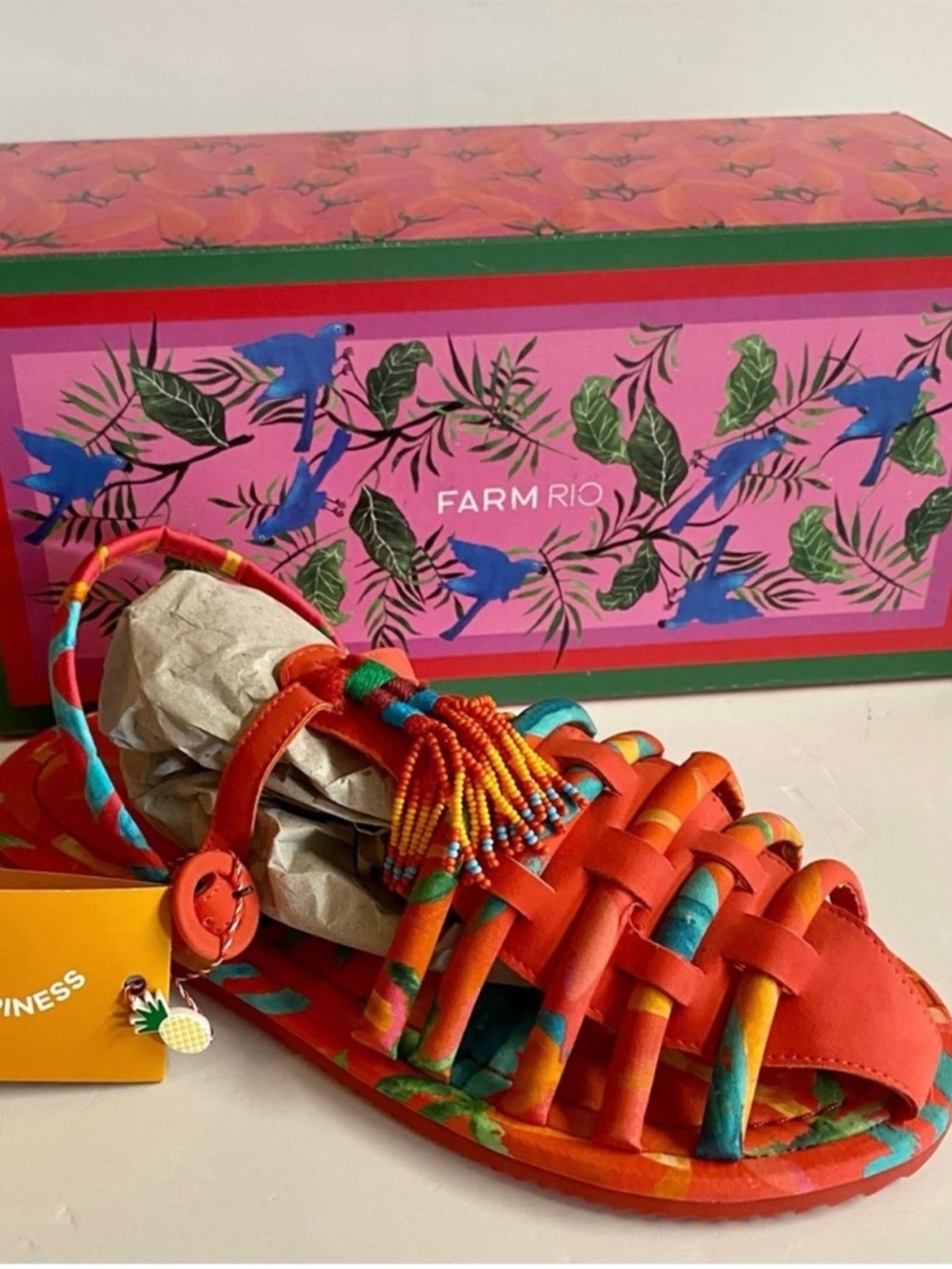NWB Farm Rio Colorful Beaded Tropical Sandals with Dust Bag.Size 10 - Picture 2 of 11